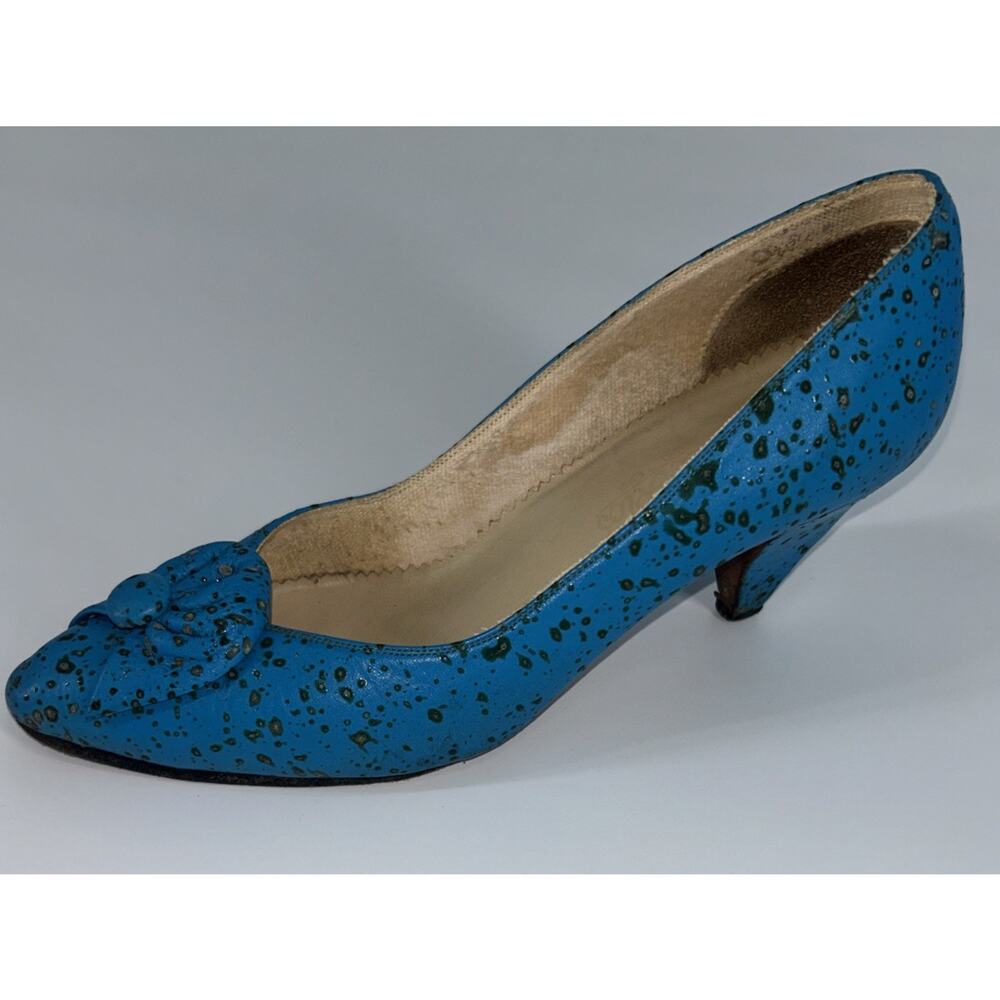 Vtg Mil Rios Heels Teal Blue Turquoise Pumps Size 6